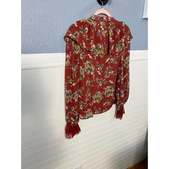 Allison New York Floral Ruffle Floral Blouse Maroon - Picture 3 of 8